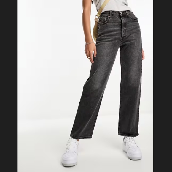 Levi's Ribcage Straight Ankle Jeans Size 26 Black Grey - Picture 1 of 7